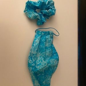 Teal Green Mask and Matching Scrunchie